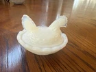 Vintage Westmoreland White  Milk Glass Mini Hen On Nest Salt Cellar 2.5”
