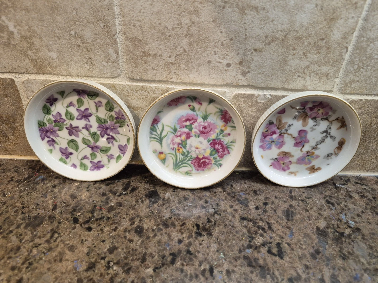 Set Of 3 ESD Japan Hand Painted Porcelain Vintage Collectible Plates Coasters