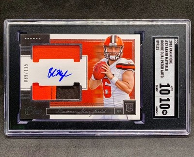 2018 Panini One BAKER MAYFIELD Dual Rookie Patch Auto RC SP /125 Gem Mint SGC 10