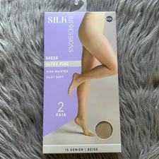 Silk Impressions Ultra Fine Sheer Tights Womens Size XXXL Beige High Waisted