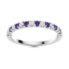 Half Eternity Band Ring 2MM Round Amethyst 925 Sterling Silver Ring For Women