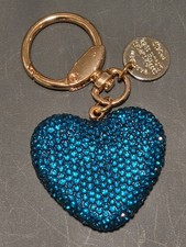 Shining Rhinestone Heart Keychain Or Purse Charm In Teal/Lake Blue