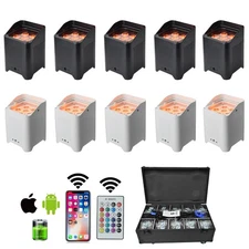 10PCS 6 x 18W LED Uplight Par LIght Battery Powered Charge Flight Case RGBAW-UV 