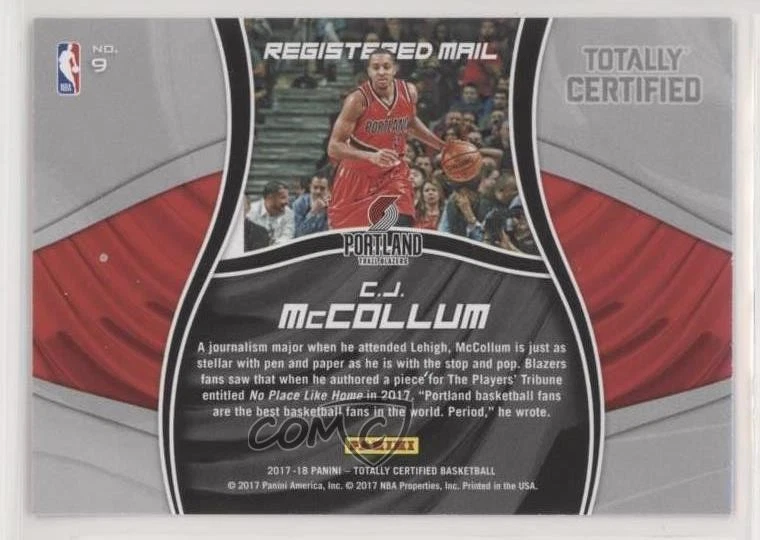 2017-18 Panini Totally Certified Registered Mail CJ McCollum #9 - Image 2 of 2
