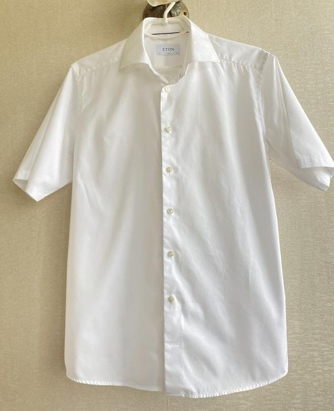 Men Eton Shirt White Cotton M #3VSV