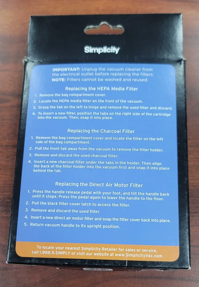 Simplicity SF30D подлинный синхронизации Hepa медиа уголь комплект S30D (новый) - Изображение 2 из 4