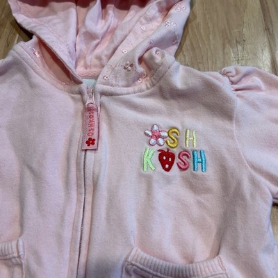 OshKosh Bgosh Baby Girl Hoodie 12M Pink Embroidered Strawberry Eyelet Zip Jacket