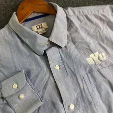 Cutter Buck Brigham Young University Shirt Mens XXL Blue Striped Button