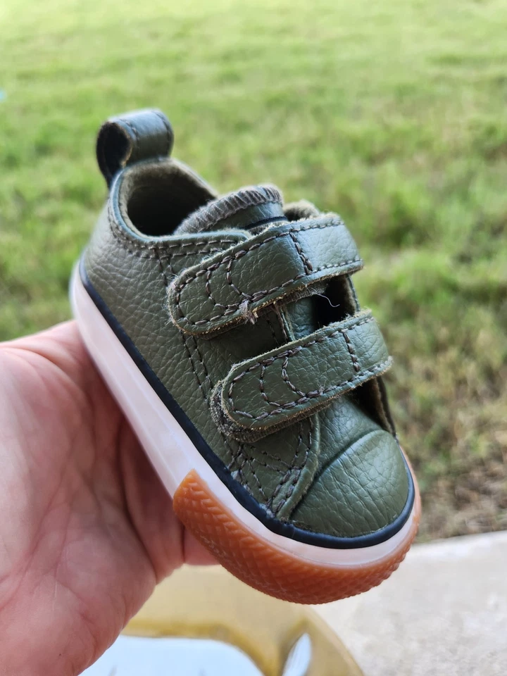 Fondo de goma Converse Low "Cuero verde" TOTALMENTE NUEVO niño pequeño 2C Foto 4 de 4