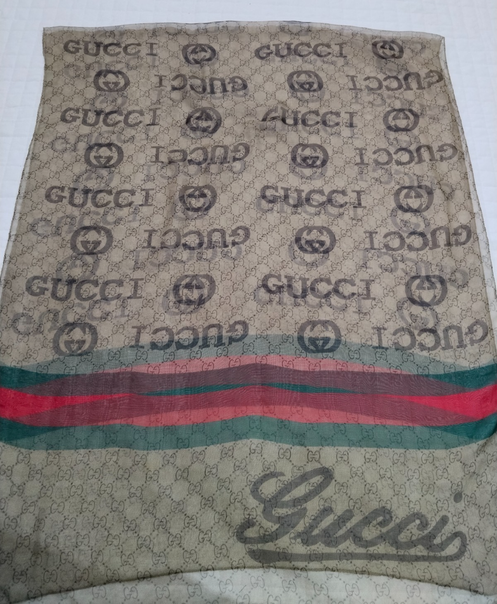 Gucci women's Silk Scarf Shawl Stole wrap GG and Striped Logo