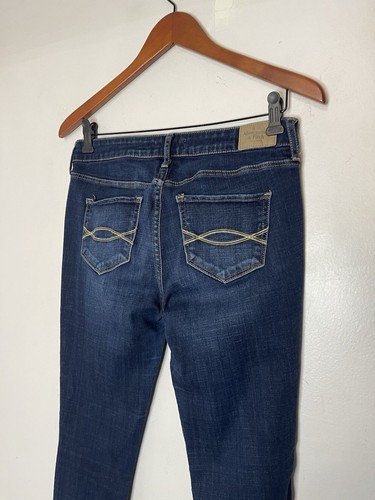 Pantalones de mezclilla ajustados para mujer Abercrombie & Fitch 4R azul tiro medio lavado oscuro - Imagen 7 de 8