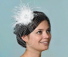 New Lillian Rose White Marabou Feathers Wedding Veil Bridal Hair Clip