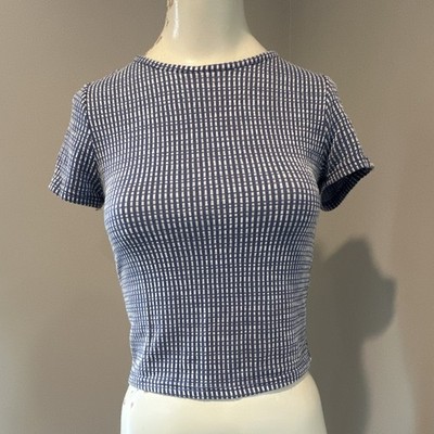 caution to the wind Women s XS Blue/White Check Crop Tee