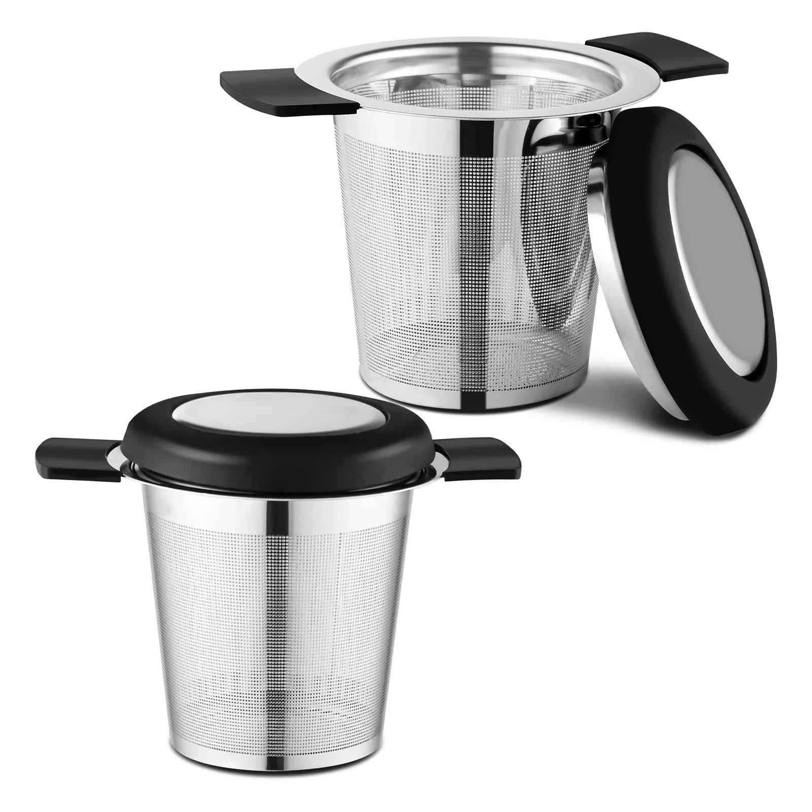 2 PCS Stainless Steel Fine Mesh Loose Tea Strainer Infuser Basket With Lid