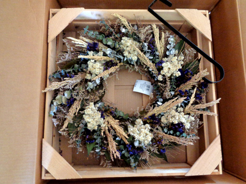 Kirkland's Artificial Wreath 20" Eucalyptus Wheat w/Black Over-the-Door Hanger - Picture 2 of 22