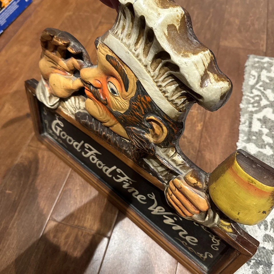 "Letrero 3D de madera usado - buena comida vino fino 18 1/2"" de ancho X 15 1/2"" de alto" Foto 4 de 4