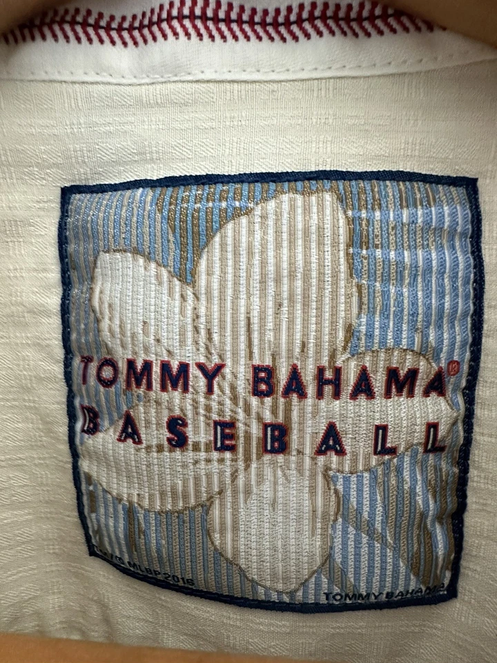 Camisa de béisbol Tommy Bahama Anaheim Angels floral con botones de seda para hombre defectos L/G Foto 3 de 4