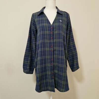 Abercrombie & Fitch Button Down Shirt Womens L Relaxed Fit Plaid V-Neck Roll Up