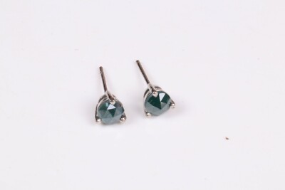 4.0mm Natürlich Blau Rose Schnitt Diamant Nieten, 3 Zacken Set 14KT Weiss Gold