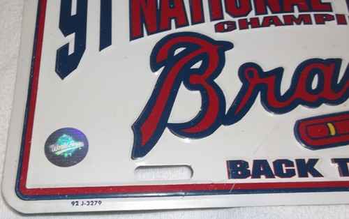 BRAVES NATIONAL LEAGUE CHAMPIONS BACK TO BACK 91 92 METAL VANITY LICENSE PLATE - Picture 4 of 5