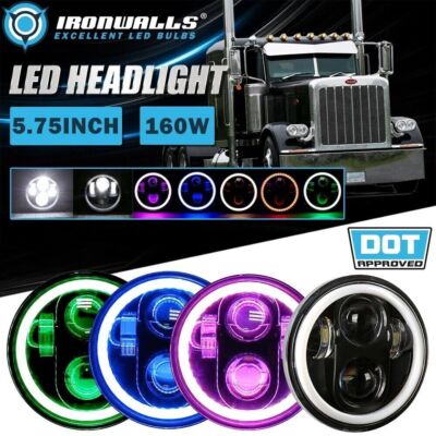 4Pcs 5.75'' RGB LED Headlights Hi/Lo Beam bluetooth for Kenworth & Peterbilt 359