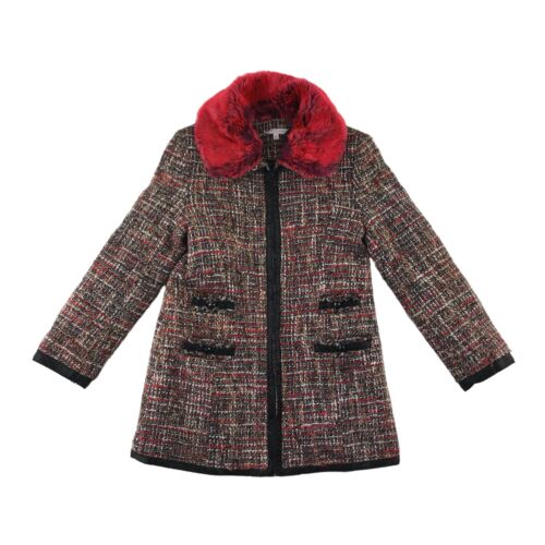 Little Marc Jacobs Jacket Age 9-10 Red and Burgundy Knitted Coat with Faux Fur C - Picture 1 of 15