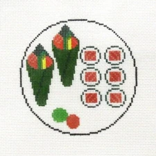 The Collection FD Shushi Round Plate Handpainted Needlepoint Canvas