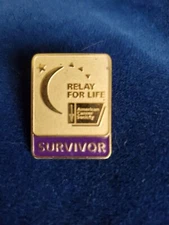 Vntg Lapel Hat Pin American Cancer Society Relay For Life Survivor Cresent Moon