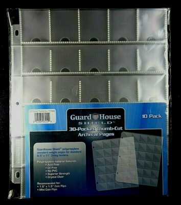 1 Pack of 10-30 Pocket 1.5X1.5 Thumb Cut Vinyl Notebook Pages. For Coin Flips 