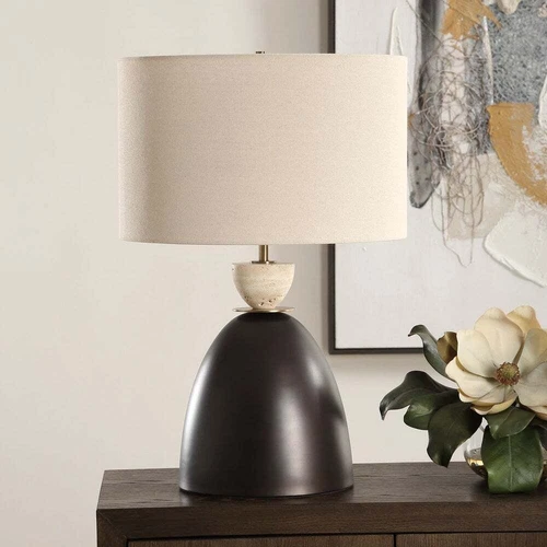 NEW PROCIDA TABLE LAMP CRAFTED FROM IRON & TRAVERTINE STONE UTTERMOST 30468 - Picture 3 of 6