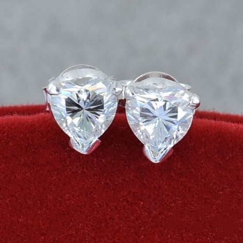 Amazing 1Ct Diamond Heart Shaped Studs In 925 Silver, Great Luster VIDEO - Picture 3 of 11