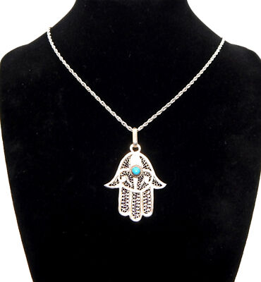 Hamsa Rope Chain .925 Sterling Silver Rope Chain with Hamsa Hand Pendant | eBay