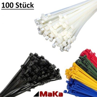 100 Stk Kabelbinder viele Farben PA6.6 Industriequalität SCHWARZ = UV beständig