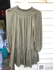 Ann Taylor LOFT Smocked Yoke Swing Dress Fresh Ivy Olive Green size L Oversized