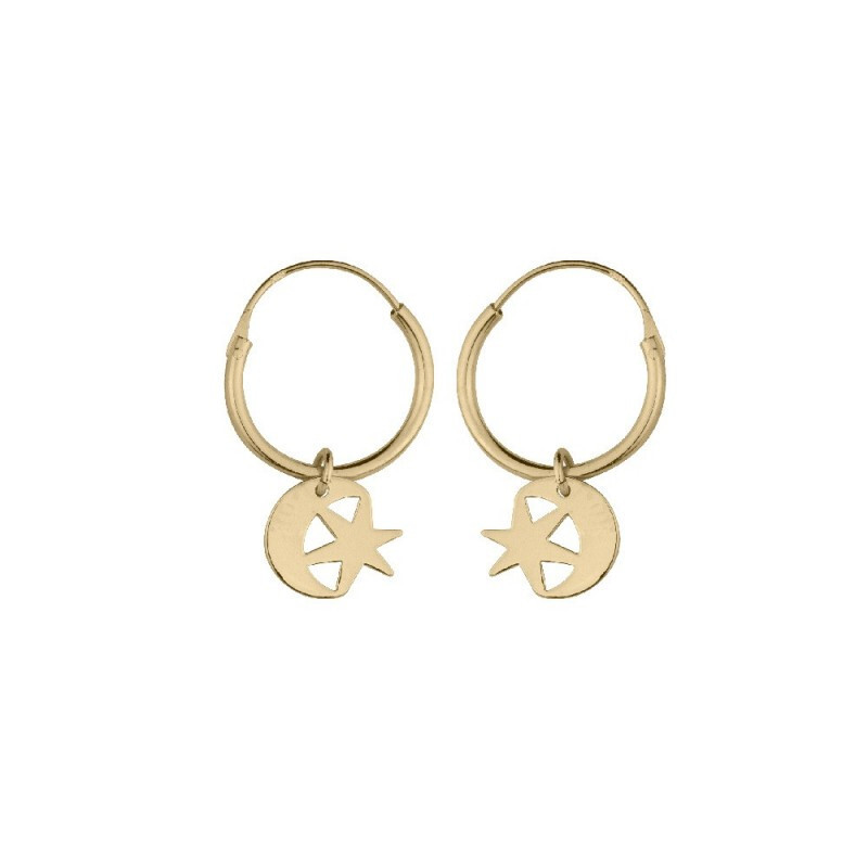 Créoles étoile et lune plaqué or femme boucles 25 mm