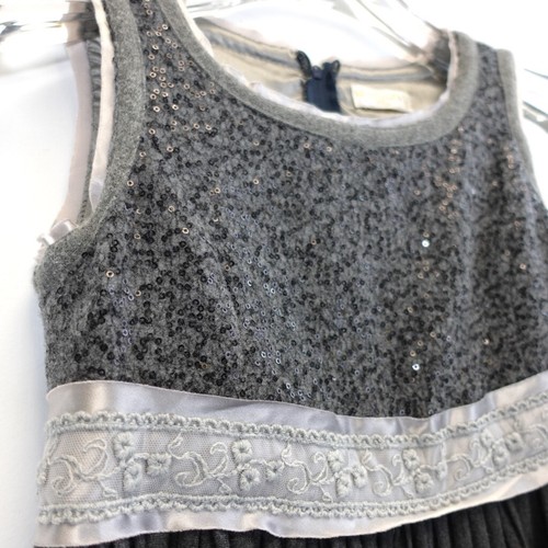 MONNALISA Girl Black Silver Cocktail Formal Dress 10 Girl Kids Sequined Italy - Picture 4 of 10