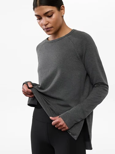 NEW Athleta Women Coaster Luxe Recover Sweatshirt Top Charcoal Grey Heather