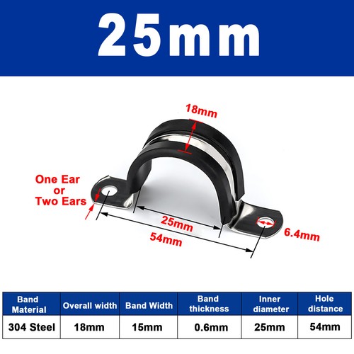 Rubber Lined P Clips Cable Mounting Hose Pipe Clamp Stainless Steel U Type 6-80 - Picture 39 of 62