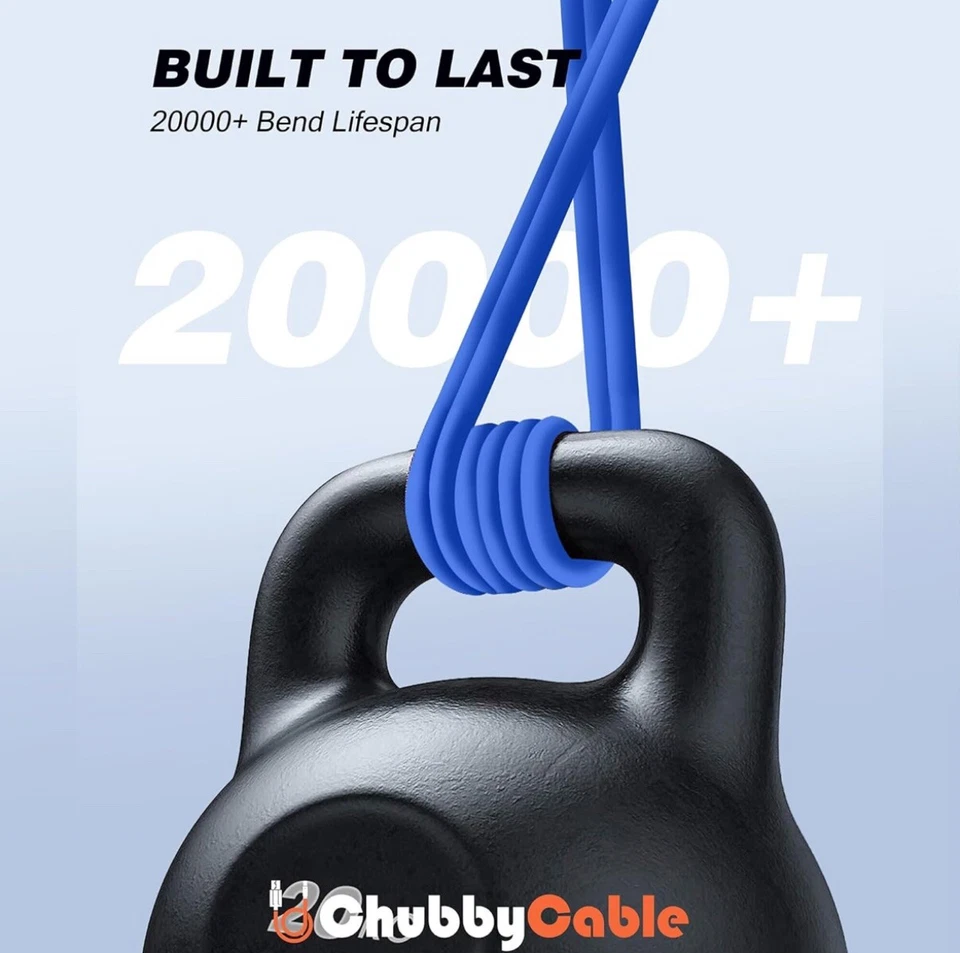 Cable de carga rápida Chubby 3.0 duradero de silicona suave cable USB C 240 W 16,4 pies Foto 3 de 4