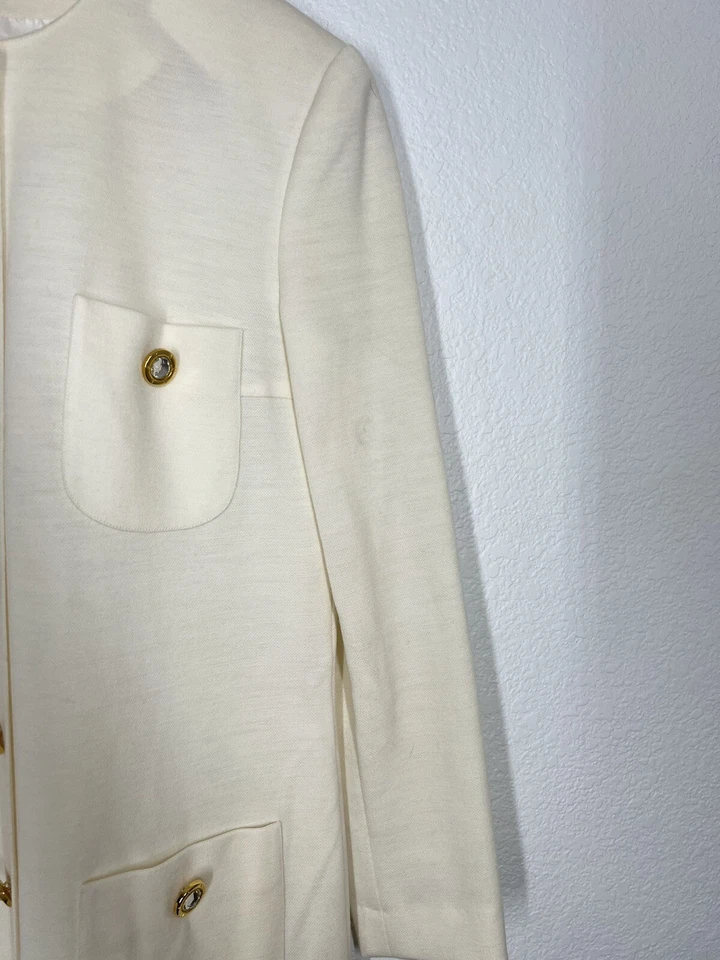 Vintage Escada Wool Dress Size 36 US Small S Ivory Classic Preppy Jeweled Button - Image 4 of 4