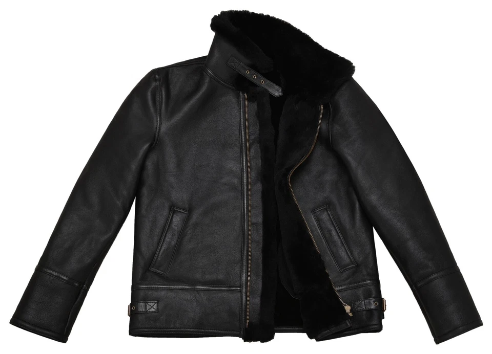 Men B3 Sheepskin Jacket Bomber RAF Black Leather Jacket Genuine Sheepskin Jacket — 第 4/4 张图片