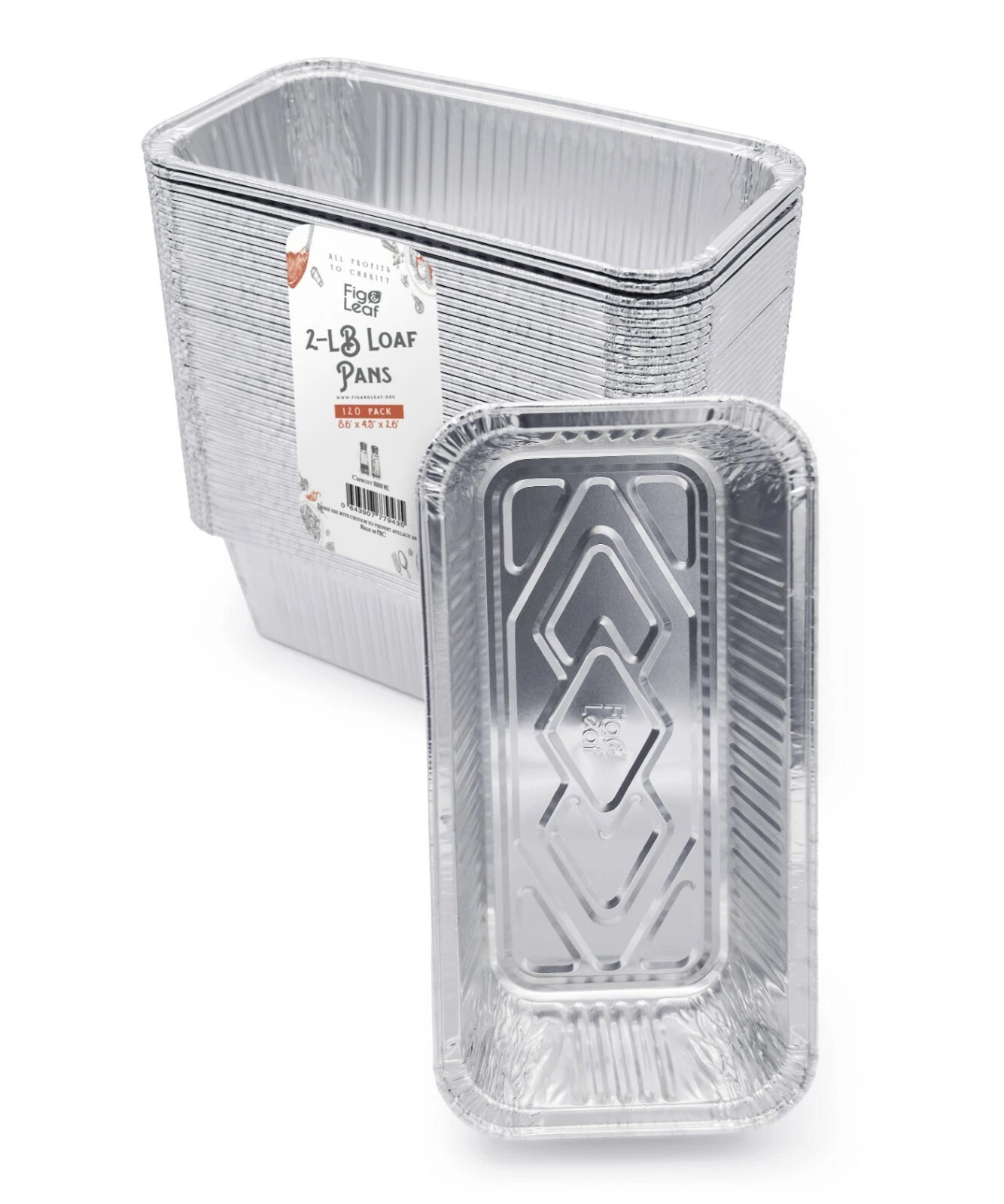 Fig & Leaf (100 Pack) Aluminum Foil 2-LB Bread Loaf Pans 8.5" x 4.5" x 2.5"
Opens in a new window or