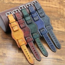 Vintage Leather Bund Strap 20mm 22mm 24mm Leather Cuff Watch Band Men's Bracelet