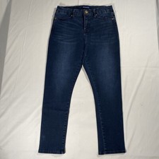 Bandolino Cropped Jeans Womens Sz 8 Smooth Operator Blue Dark Wash Stretch Denim