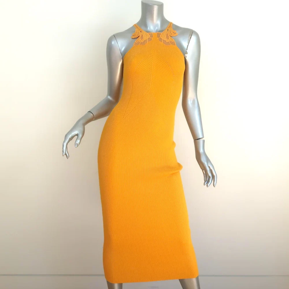Self-Portrait bodycon midi dress - Yellow
