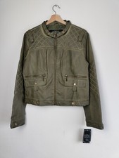 Blanc Noir Khaki Green Faux Leather Biker Flight Jacket - Women's Large / Xl