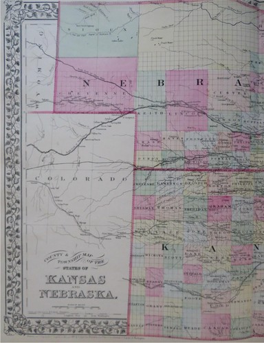 Kansas & Nebraska County Map Wichita Omaha 1882 Mitchell map - Picture 2 of 4