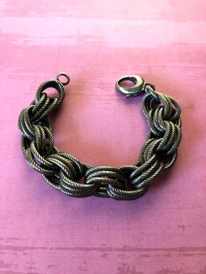 Brazalete Rolo BRONZO ITALIA Negro Plata Grueso Triple Ovalado Foto 4 de 4