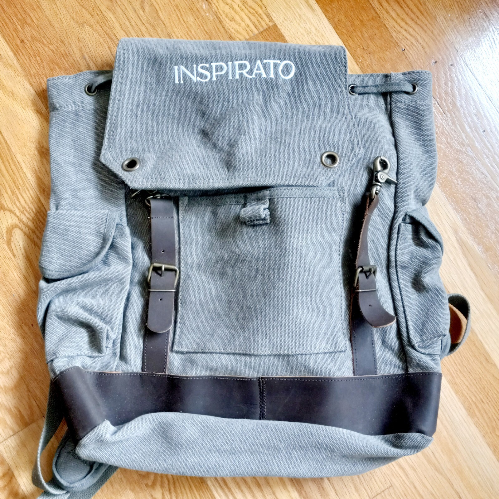 Rothco Large Gray Canvas Rucksack With Leather Straps Travel Backpack