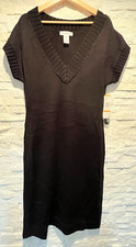 NWT Women's NINE WEST Merino Wool Blend Sweater Dress V-Neck Black Small
